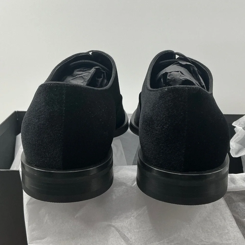 Hugo Boss Derrek Black Velvet Oxford Dress Shoes Mens 10 Made in Italy
